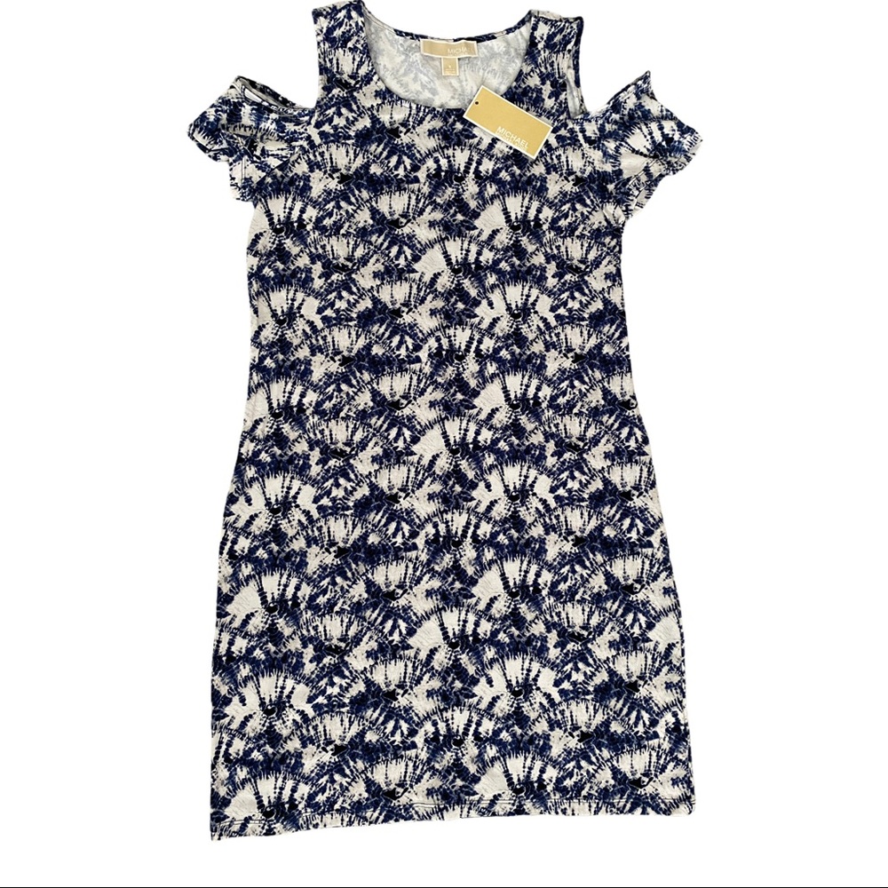 Michael Kors Cold Shoulder Blue White Dress Sz S